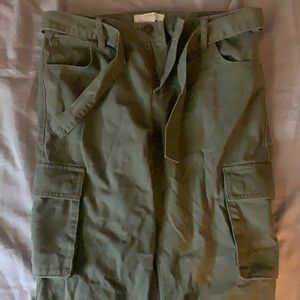 olive green cargo joggers w belt tie